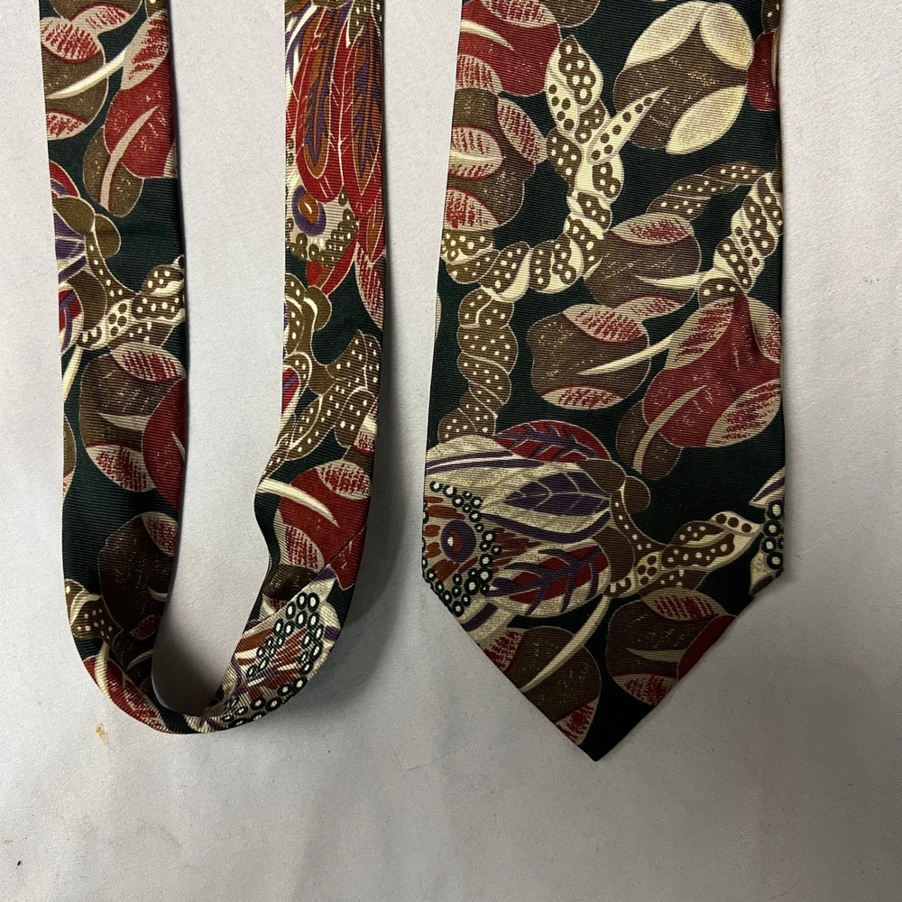 Kenneth Cole New York Silk Tie Burgundy Green Floral Pattern Made in Italy Mens